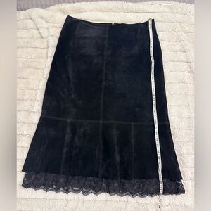 ✨ Karen Kane 100% Leather Midi Skirt w/ Lace Hem – Size 12 ✨